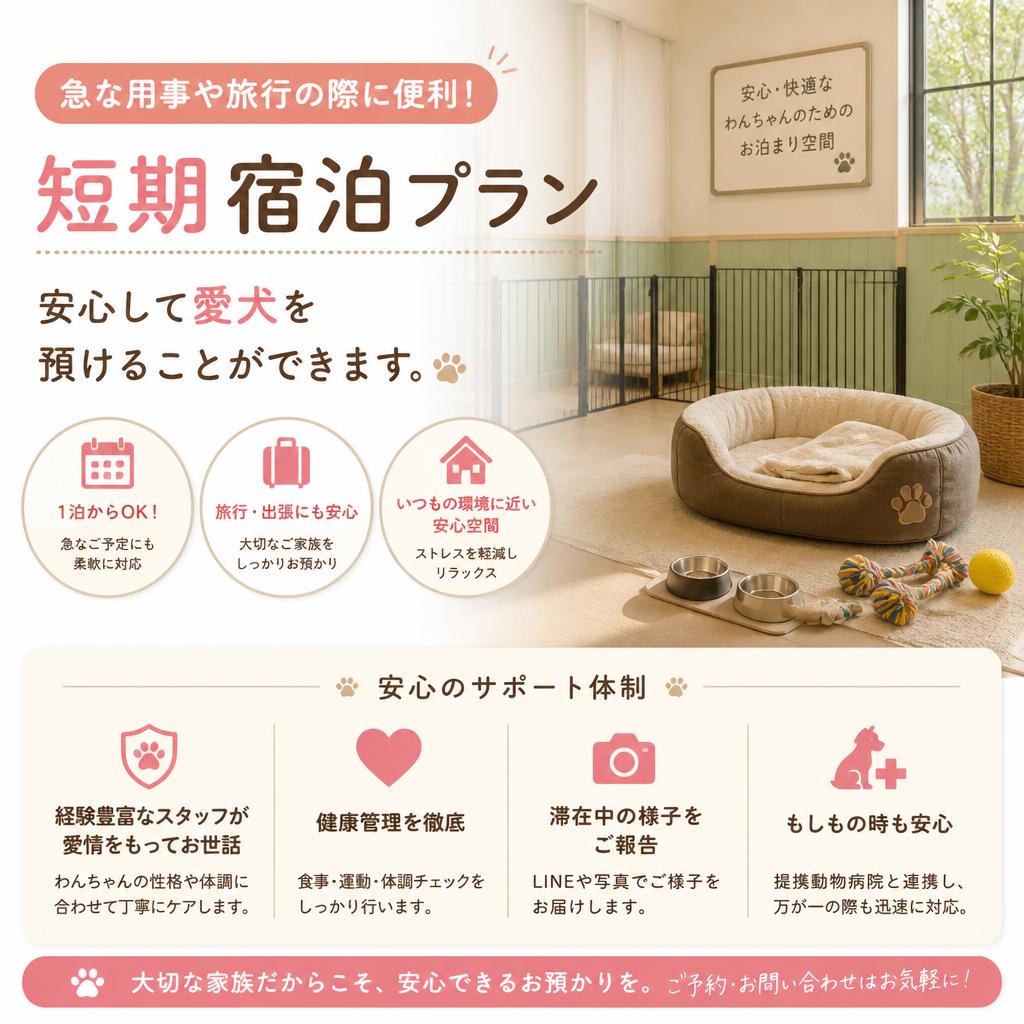 短期宿泊も安心！