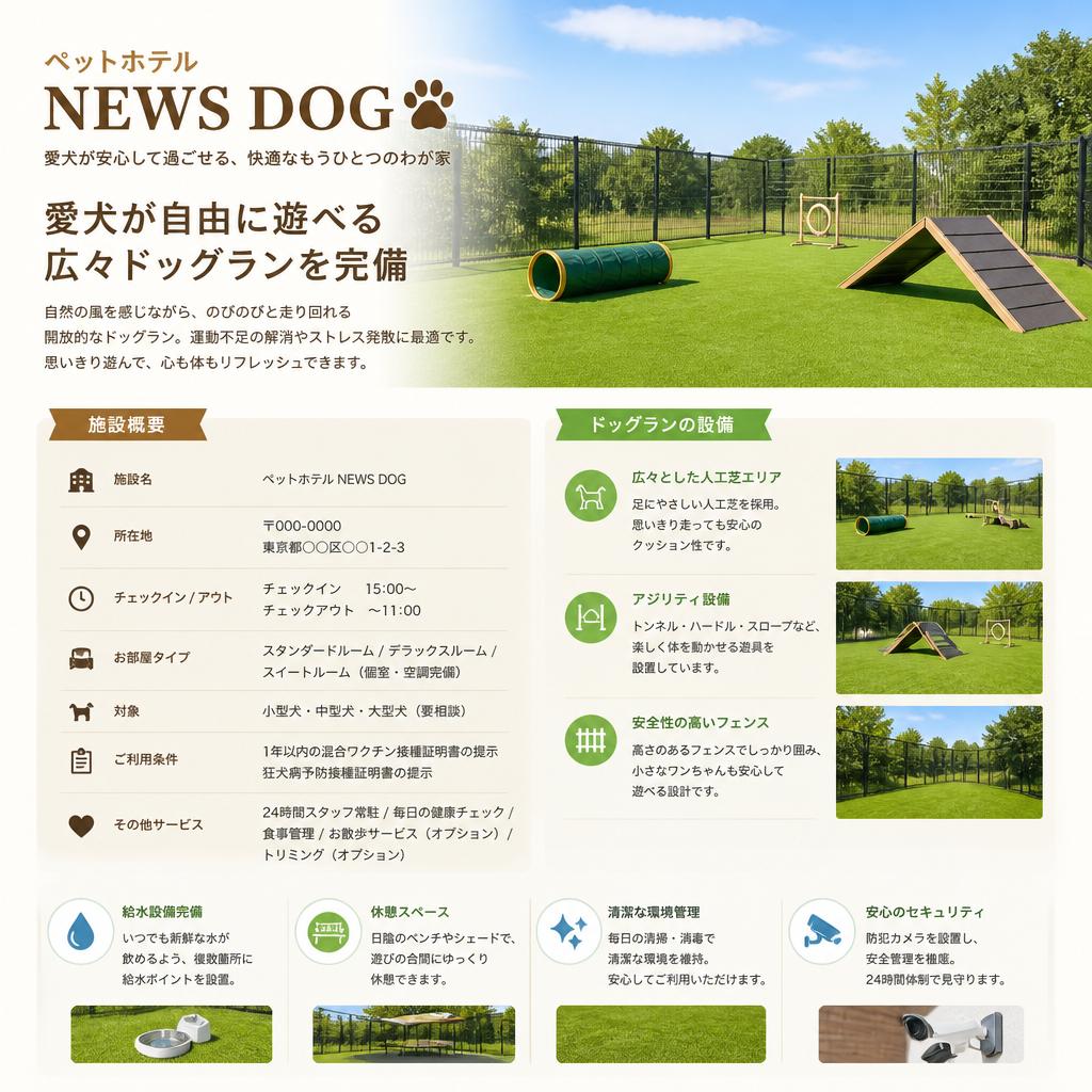 NEWS DOGのドッグラン宿泊施設
