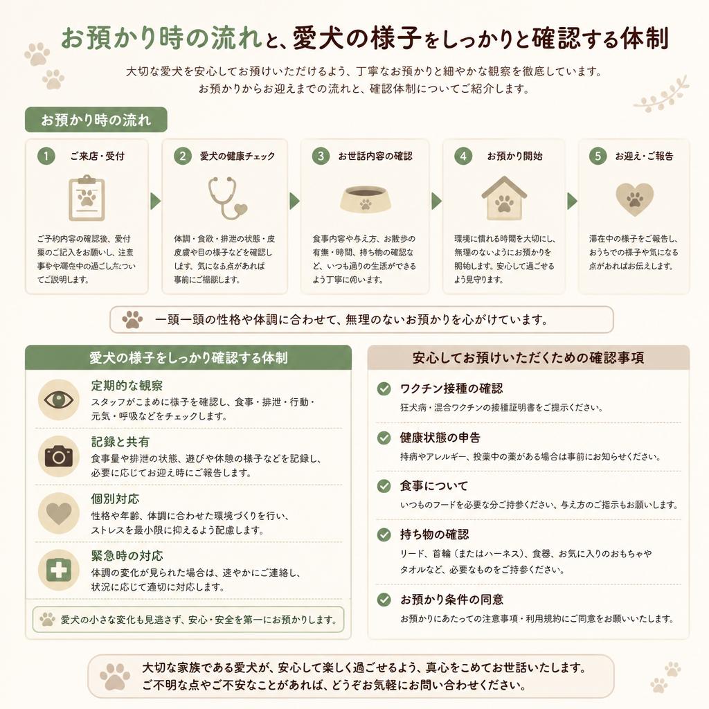 ペットホテルのお世話の流れ